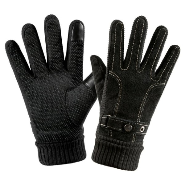 Winter Warm Elastic Leather Gloves with Touch Screen Style 1 Black Warm Cycling Gloves