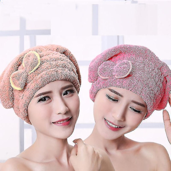 2 stk Hår Tørkehetter Kvinner Super Absorberende Langt Hår Tørkehåndkle Rask Tørking Bandana Tykk Cute Håndkle Dusjhette, Buesløyfe Mørk Rosa Og