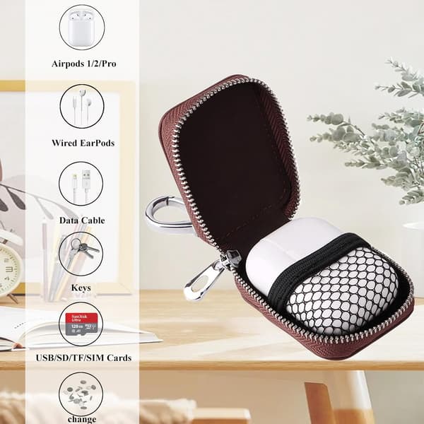 Small Headphone Case Compatible with PU Leather Hard Portable Headphone Case Protective Storage Bag with Mesh Pocket & Keychain for Wireless