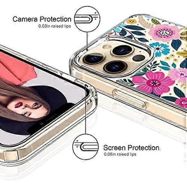 iPhone 13 Pro Case with Screen Protector, Slim Crystal Clear Case with Trendy Designs for Girls Women, Protective Phone Case for iPhone 13 Pro