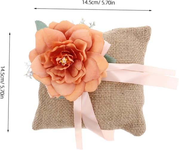 Wedding Ceremony Ring Pillow with Square Linen Cushion in Orange for Carrier
