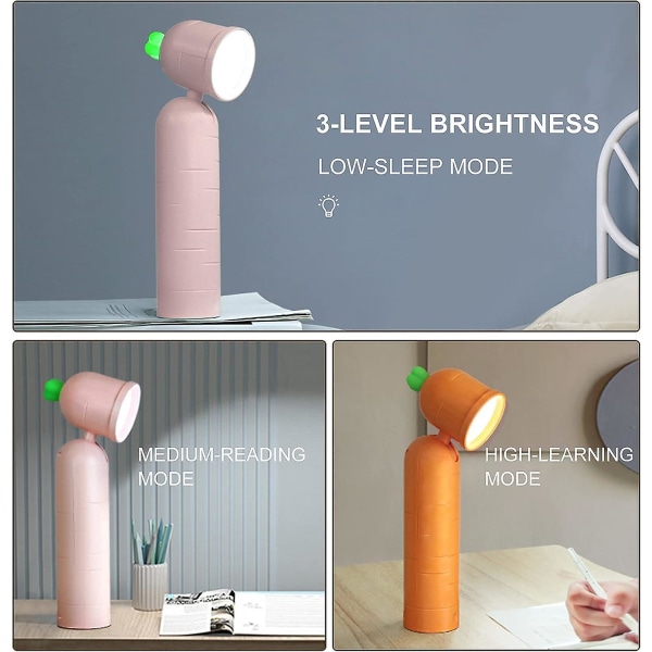 Bordlampe til Børn Gulerod Sengelampe Berøringsstyret Genopladelig Med Natlys Børneværelse Led Lys Til Soveværelse, Børnegaver, OrangePink