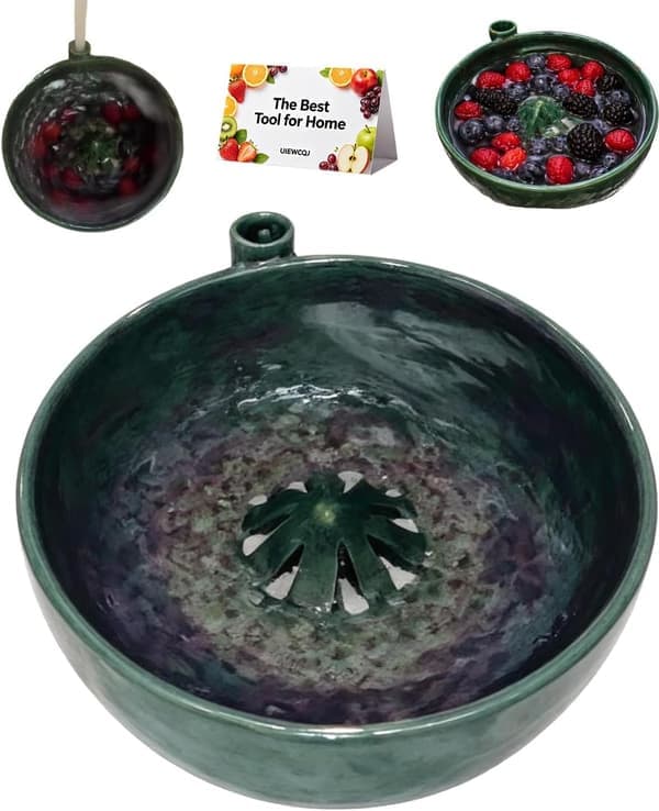 Self-Rotating Ceramic Berry Bowl with Drain, Automatic Fruit and Vegetable Cleaning Bowl, 3D Printed