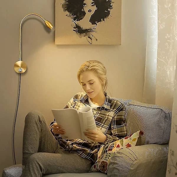 HA-Dimmable LED Reading Lamp, Wall Mounted Bedside Lamp, Flexible Gooseneck with Touch Dimmer, Plug, 3 Color Modes, 2-Pack