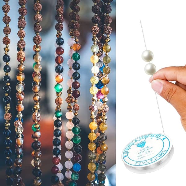 Transparent elastisk tråd for armbånd, 2 ruller med elastisk strikk