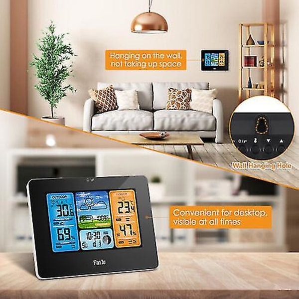 LCD Digital Termometer Trådlös Klocka Kalender Inomhus Utomhus Väderstation Gul
