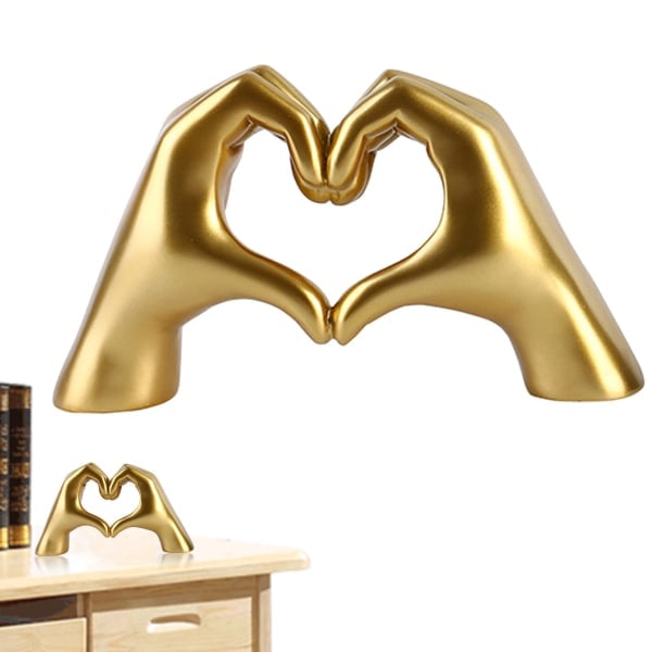 Hænder Kærlighedsgestus Skulptur, Hjerte Resin Skulptur Kærlighedsgestus Dekoration, Kærlighedsdekoration Ornament Udtryk Guld