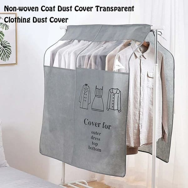 Transparent Garment Covers with Dustproof Window, Universal Clothes Rack Protector - 90x110 cm, Grey