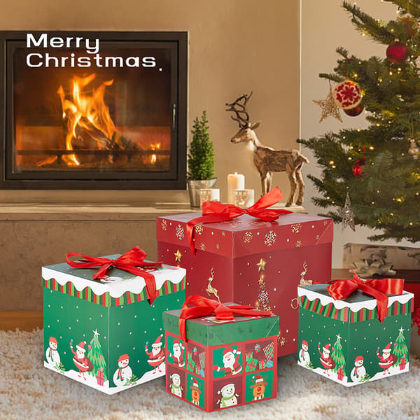 Red Style, Christmas Gift Box with Ribbon - Gift Packaging, 3 si