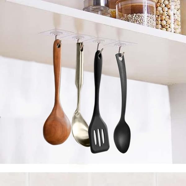 Self-adhesive hook - 6 pieces transparent self-adhesive hooks, for hanging in bathroom, kitchen, ceiling, wall