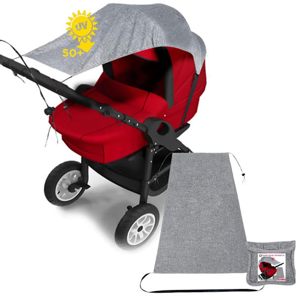 Universell Vagn Solskydd, 1 Vagn Parasoll, UPF50+ Anti-UV Canvas, Justerbar Parasoll för Vagn - Förvaringsväska ingår (Antracit)