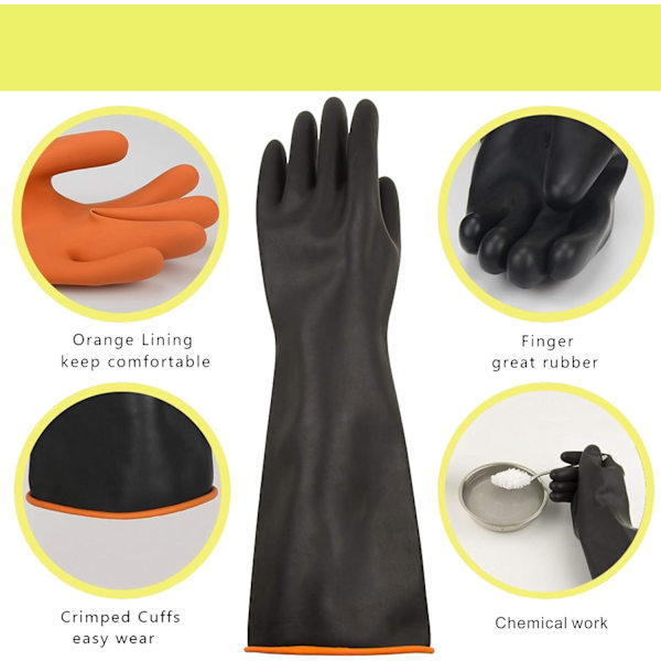 Kemikalieresistente Latexhandsker Industrisikkerhed Lange Gummi Beskyttelseshandsker, Heavy Duty Sorte Handsker, 1 Par