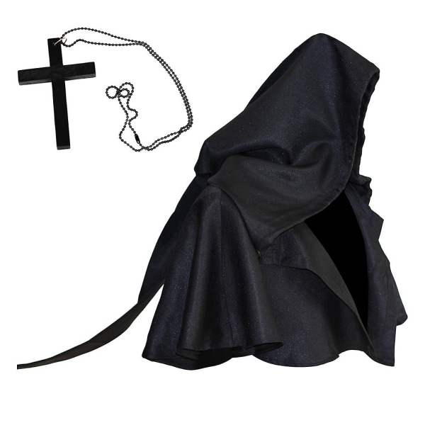 Witch Hood Hat Cross set Halloween Uskonnollinen viitta Cosplay-asusteetValkoinen