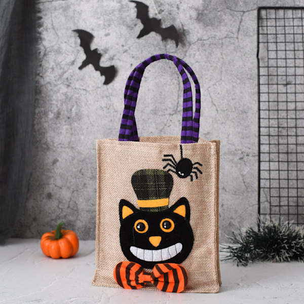 Halloween Canvas Tote Bags Trick or Treat Tote Godteripose  Gjenbrukbar Bomullsveske Handleposer til Halloweenfest, 4-pakning