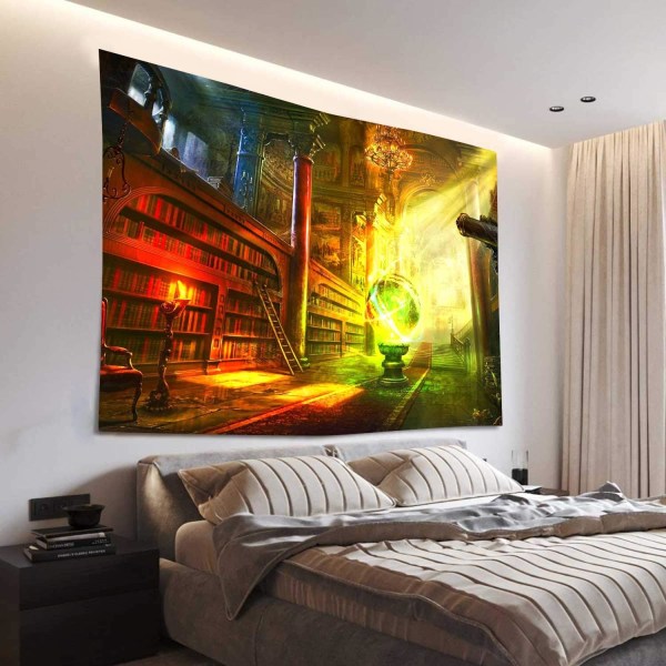 Halloween-Hävdad Väggbonad 73x95CM Retro Biblioteksbokhylla Magisk Boll Slott Väggbonad för Barn Vuxna Rum Dekoration Vardagsrum