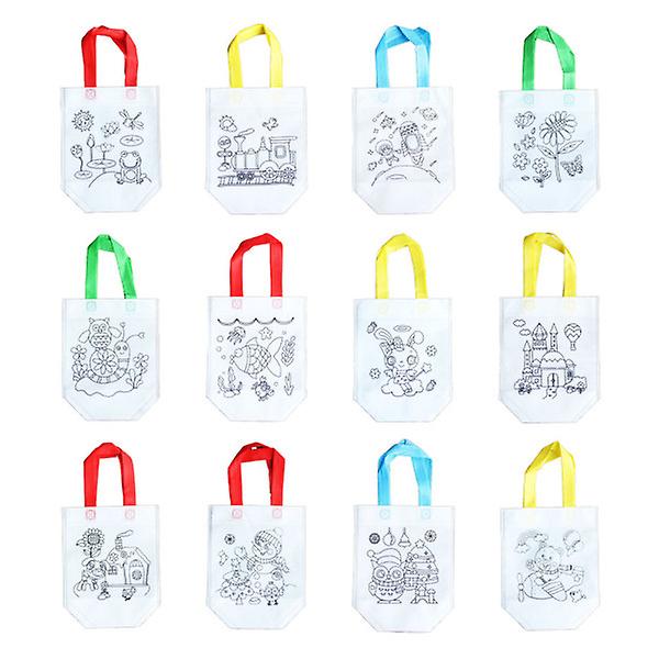 12 st Canvas Kasse DIY Graffiti Väskor Hantverk Canvas Väskor Canvas Tote Shoppingväska Blandade Färger