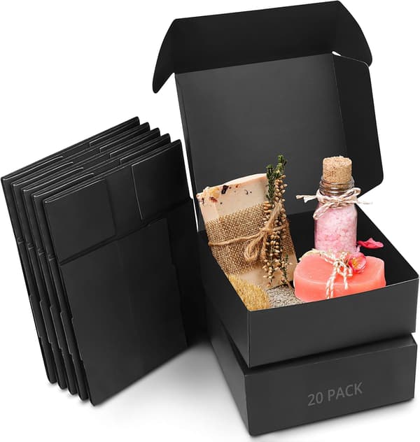 Black Kraft Presentaskar (20-pack) - Askstorlek 15×15×5cm - Lätt att montera, elegant presentask - Fester, födelsedagar, bröllop, helgdagar