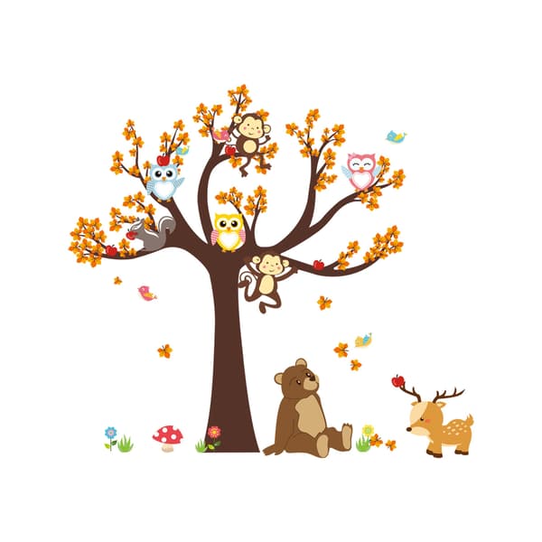 Cute Animals Large Tree Removable Self-Adhesive Wall Sticker (30x90