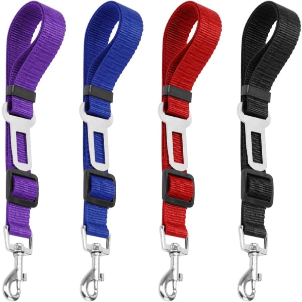 4-pack justerbart bilbälte för hundkatt, säkerhetsledningar Bilsele för bilsäte, nylon - svart, blått, rött, lila