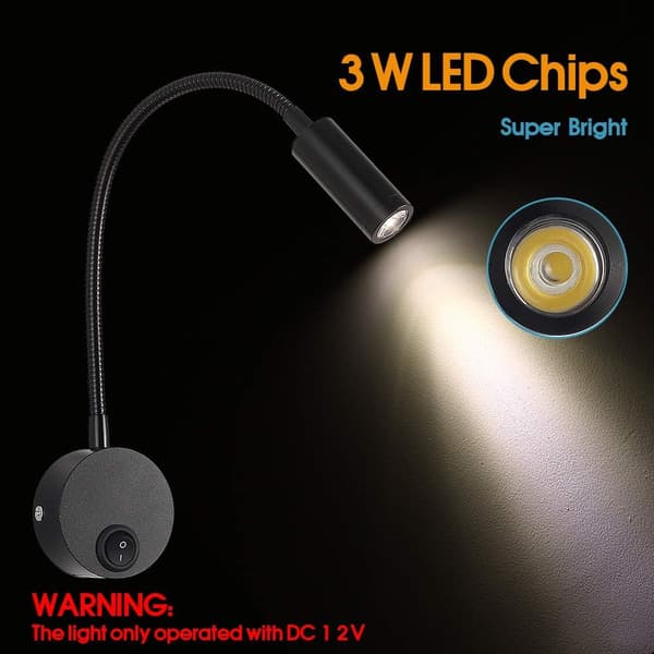12V DC leselys med USB-ladeport, bobilinteriørbelysning, fleksible LED-lys (svart)