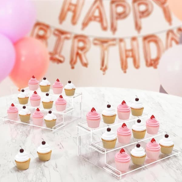 3-Tier Acrylic Display Stand - Clear Cupcake Stand & Perfume Organizer | Display Shelf for Figures & Collectibles | Dessert Stand...