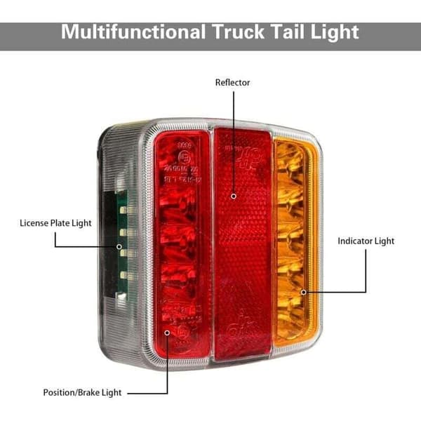 Dpzo – 26 LED 12V Trailer Baglygte – IP67 Vandtæt – Multifunktionel til Lastbil, Campingvogn, Båd – Blinklys og Nummerpladelys