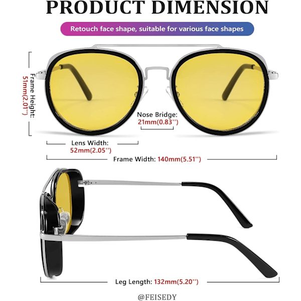Retro Steampunk -aurinkolasit Pyöreät Steampunk Kaksoissiltaiset Aviator-lasit Naisille ja Miehille Retro paksu reunaiset aurinkolasit kaksoissiltaisilla linsseillä