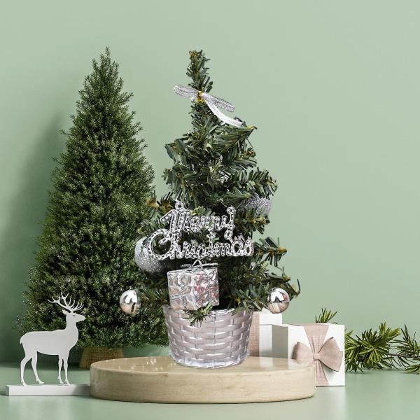 Mini konstgjorda julgranar Xmas Desktop Dekoration Tree Set Bordsskiva julgran, för Kristus Silver