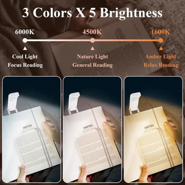 Reading Lamp - AUDBURN - Clip-on Model - 3 Color Modes - 5 Brightness Levels - USB Rechargeable