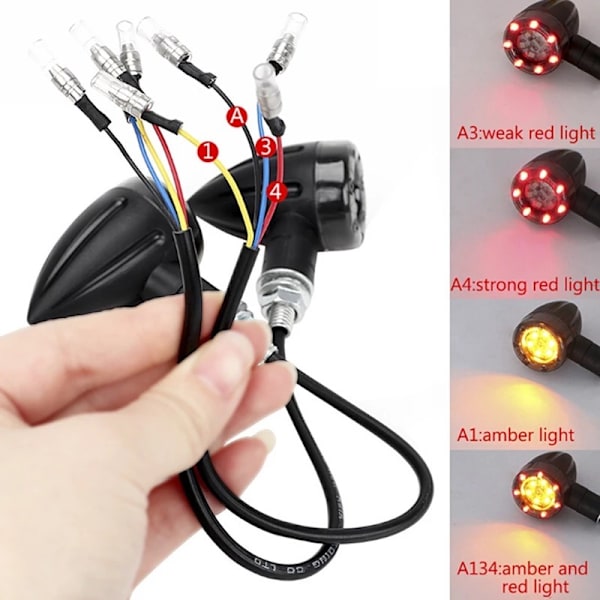 4 stk. 12V LED Universelle Motorcykel Baglygte Stop Bremslys Mini LED Lys med Blinklys og Bremslys