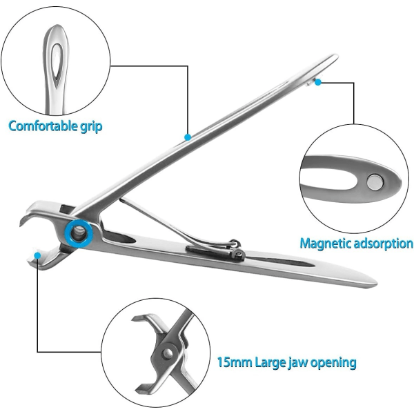 Negleklipper for tykk tånegl 15 mm bred kjeveåpning Negleklipper i rustfritt stål tykk neglklipper for menn og kvinner Overdimensjonert (sølv)