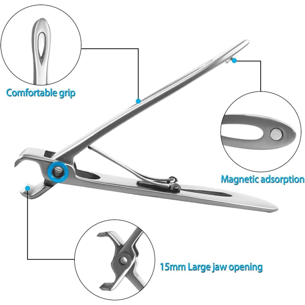 Negleklipper for tykke tånegler 15mm bred kjeveåpning Negleklipper Rustfritt stål Tykke fingernegleklipper for menn og kvinner Overdimensjonert (Sølv)