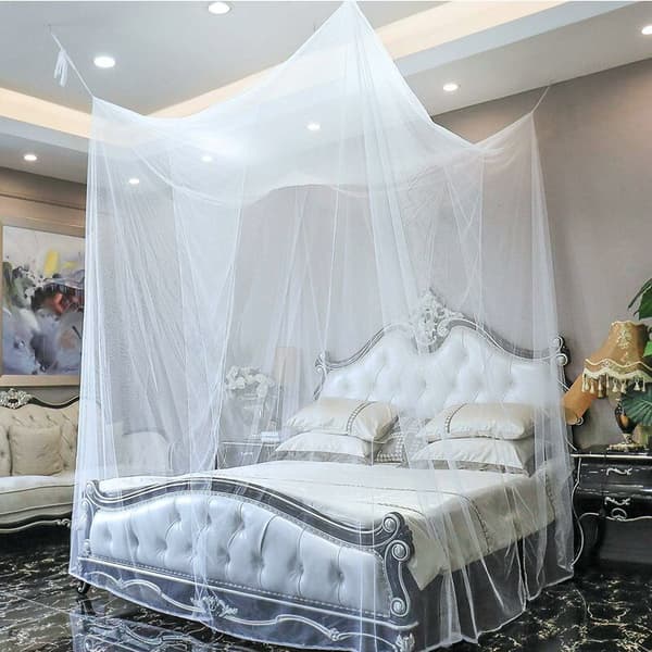 Large Rectangular Mosquito Net for Four-Poster Bed, White, Simple Summer Mosquito Net with 4 Openings, 190 cm x 210 cm x 240 cm