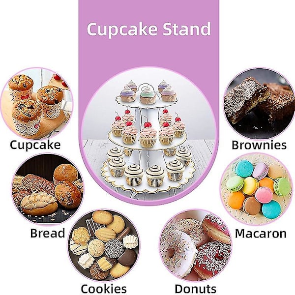 3-vånings Serveringsbricka för Cupcakes, Kompatibel med Bröllop, Födelsedagsfest, 2-pack