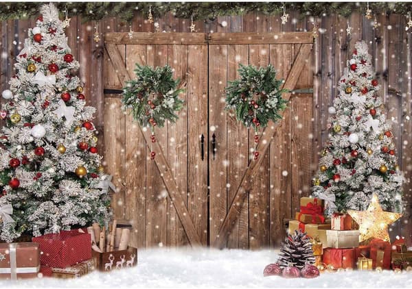 7x5FT Stoff Vinter Jul Rustikk Låvedør Fotografi