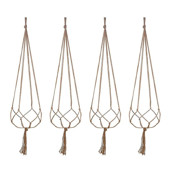 4 st 120cm Växt Blomhängare Makramé Jute För Inomhus Utomhus Tak Däck Balkong Rund Och Fyrkantig