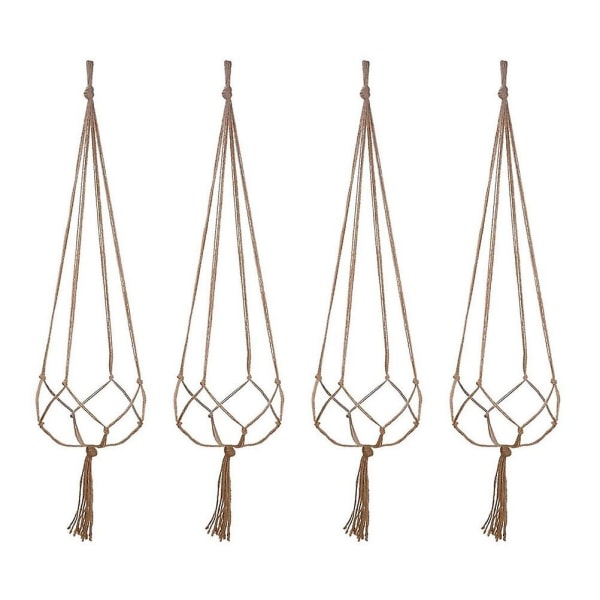 4 stk 120 cm planteblomsterhengere makrame jute for innendørs utendørs tak dekk balkong rund og firkantet 4 pcs