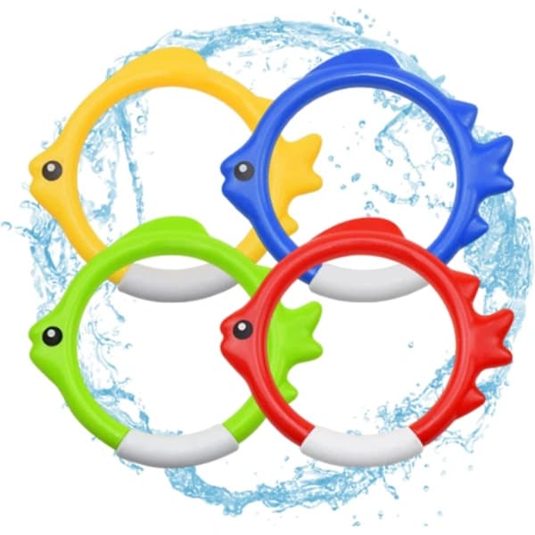 Sinking Rings in the Shape of a Fish for Pool Play, 12 cm Diameter, Multicolor