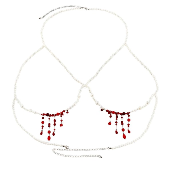Bröstkedja Halloween Pearl Body Chain Imitation Pearl Bloody Waist Chain Bröstkedja Bröstkedja