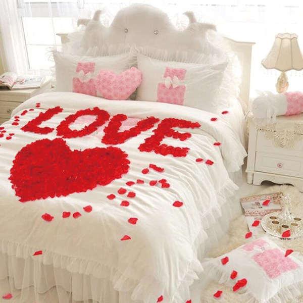 1000 kpl punaisia ​​ruusun terälehtiä makuuhuoneeseen, tekoruusukukkia, ei-makuemulaatiosilkkiruusun terälehtiä romanttisiin kohtauksiin Punainen Red