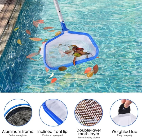 Pool Skimmer Net with Double-Layered Deep Bag, Sturdy Aluminum Frame, Pool Skimmer Net (Pole Not Included)
