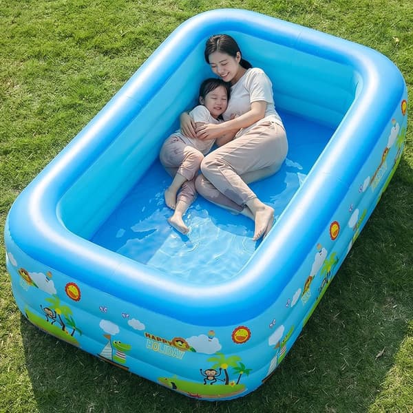 Inflatable Children's Pool - Foldable Portable UV Resistant | Square Pool, Family Pool | Inflatable Water Play Pool