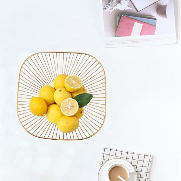 Metal Fruit Vegetable Storage Basket Decorated Display Bowl Holder Dining Table Decoration (27.5X6.5X11Cm)