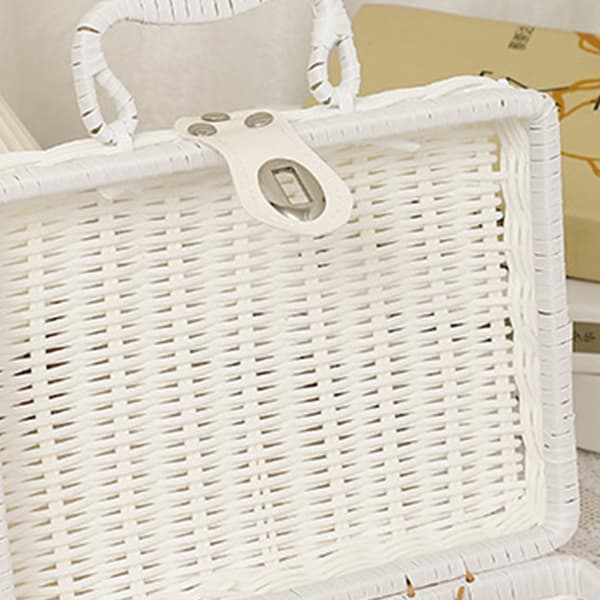 Odorless Woven Picnic Basket Retro Storage Box Ring Handle Outdoor Use