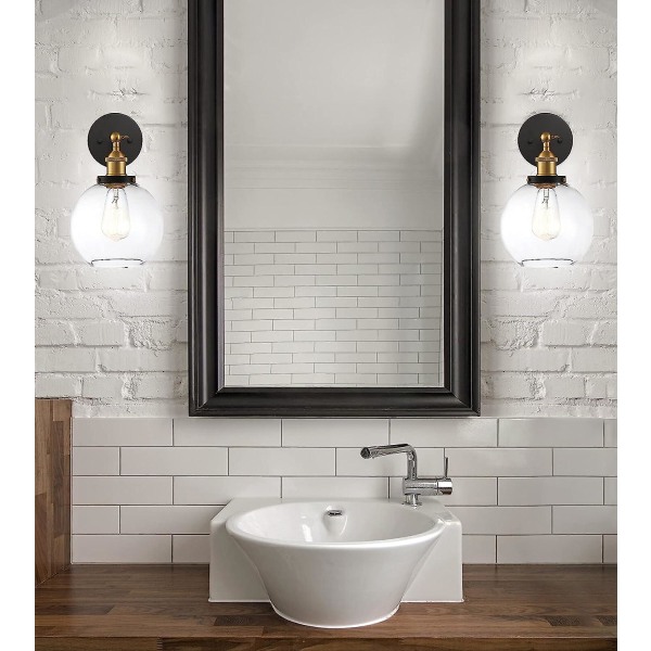 1-ljus Globe vägglampa svart och guld antik mässing 8 rund gungarm av klart  glas Modern vintage industriell badrumslampa sminklampa in fb3d | Fyndiq
