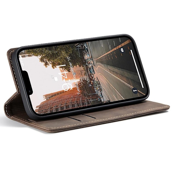 CASEME 013 Series Læder Wallet Telefon Cover til iPhone 15 Flip Stand Stødsikkert Cover