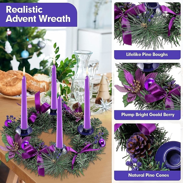 Joulun adventtikruunu pinnoilla adventtikauhoilla mäntypottisormus rengaspöytä joulupöydän pöydän keskiosan halkaisija halkaisija 36 cm violetti