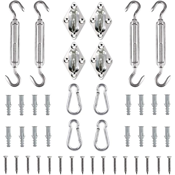 Solsejl Hardware Kit, Robust Rustfri Rektangel/Kvadrat Solsejl Installation til Terrasse Græsplæne og Have (44