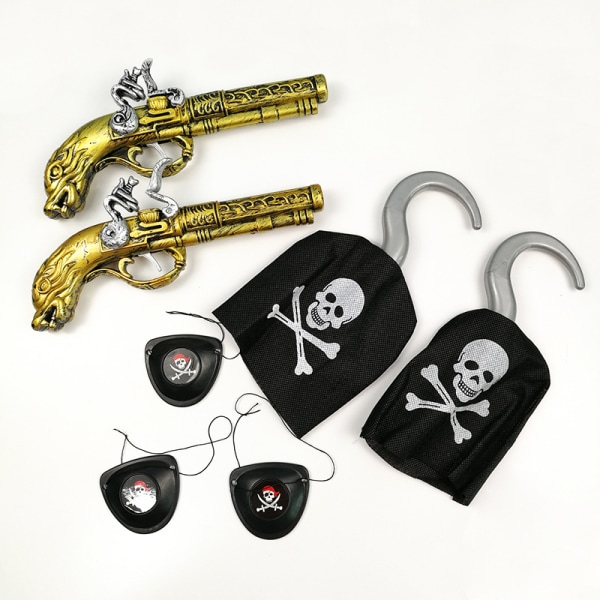Halloween Pirate-kostymetilbehør, Pirate Cosplay Rollespill-dekorasjon for barn (krok, øyelapp, pistol)