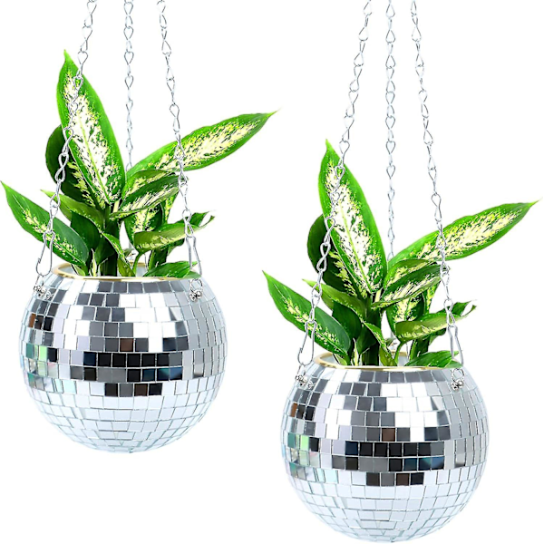 2 kpl Riippuva Disco-pallo Kasviripustin Koukulla ja Puusta Tehdyllä Jalustalla